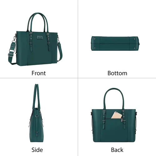 Miniatura 5 de MOSISO Bolsa Tote de Cuero PU para Laptop para Mujeres (17-17.3 pulgadas), Maletín Impermeable de Gran Capacidad para Trabajo de Negocios con Correa