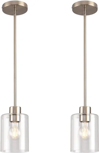 Miniatura 33 de Moderna lámpara colgante cilíndrica de cristal transparente de granja, luces de isla para cocina, mini iluminación colgante para decoración de isla