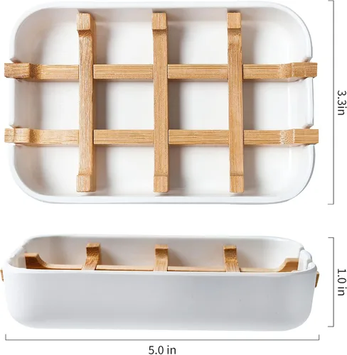 Miniatura 6 de Jaboneras para barra de jabón, soporte de jabón de baño blanco, soporte de jabonera de bambú para ducha de baño, jabonera de lavabo de baño, bandeja