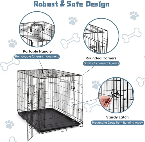 Miniatura 2 de DUMOS Jaula para perros, jaula pequeña de una sola puerta de 24 pulgadas con bandeja de plástico a prueba de fugas, perrera plegable de alambre