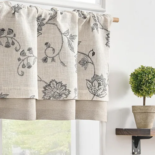 jinchan Cenefa rústica de mezcla de lino, cenefa floral de doble capa para filtrar la luz, 18 pulgadas, decoración de ventana de granja para cocina,