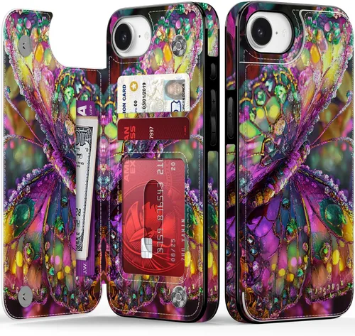 Miniatura 136 de FUNMIKO Funda tipo cartera para iPhone 13 con tarjetero, bloqueo RFID, protección de grado militar y obras de arte impresas con rayos UV, cierre