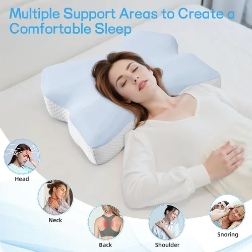 Miniatura 3 de Almohada cervical para dormir, almohadas para dormir de lado para adultos, almohada ergonómica de espuma viscoelástica con funda de almohada de seda