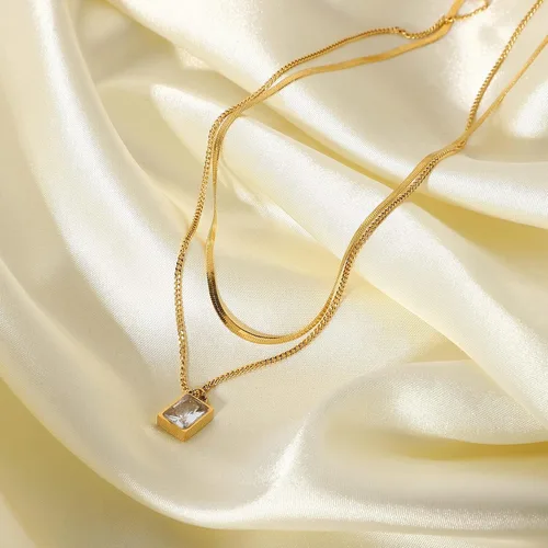 Miniatura 4 de Yonhi 2 collares de capas chapados en oro para mujer, gargantillas de cadena de serpiente, cadenas de espiga de eslabones planos con colgantes