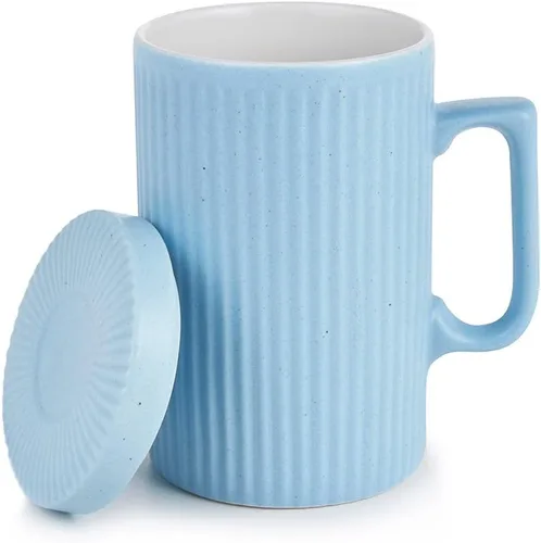 Miniatura 2 de Taza de café con tapa, taza de café de 16 onzas y taza de té con posavasos, adecuada para lavavajillas y microondas (azul)