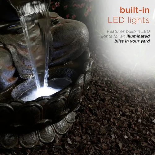Miniatura 13 de Alpine Corporation WIN1586 Fuente de Buda pacífica para exteriores con luces LED, fuente de agua de jardín de Buda, 44 pulgadas de alto, marrón