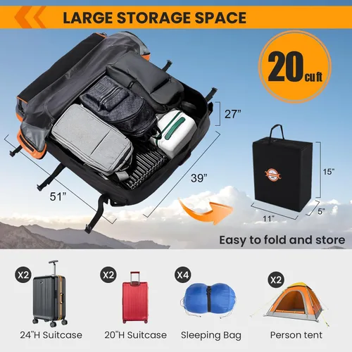 Miniatura 2 de Sailnovo Portaequipajes de techo impermeable de 20 pies cúbicos, portaequipajes de techo para coche para todos los vehículos con/sin estante
