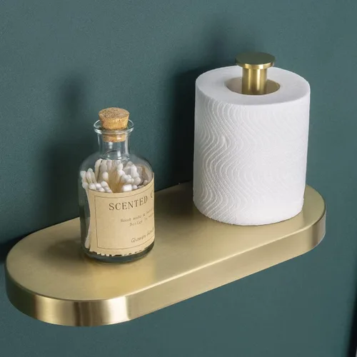 RANDOM Soporte de papel higiénico dorado cepillado con estante SUS 304 Accesorios de baño de acero inoxidable Soporte de pañuelos Dispensador de