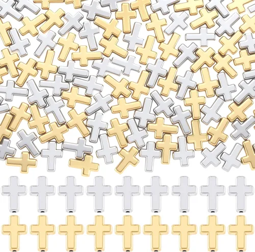 Miniatura 15 de 120 dijes de cruz para hacer joyas, cuentas de cruz religiosa para pulseras, cruces para hacer joyas, pulseras, collares, manualidades (6 colores)