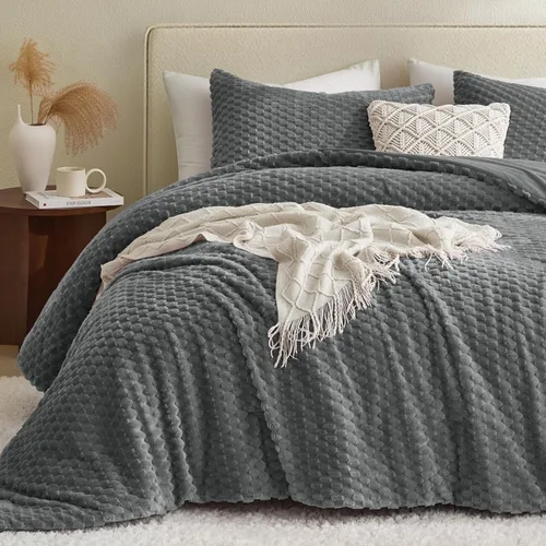 Miniatura 11 de Petrichor Juego de edredón esponjoso tamaño individual, edredón grueso de franela negra ultrasuave para cama Queen, juego de ropa de cama cálido