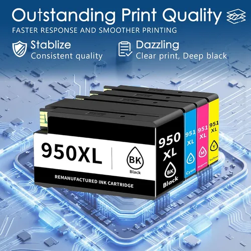 Miniatura 5 de Paquete de 4 cartuchos de tinta 950XL/951XL de repuesto para HP 950 y 951, compatible con tinta de impresora HP OfficeJet Pro 8600 8610 8615 8620