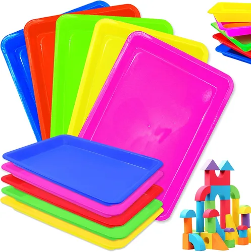 Paquete de 10 bandejas de arte de plástico de gran tamaño, 5 colores, bandeja organizadora de artes y manualidades, bandeja para servir para niños