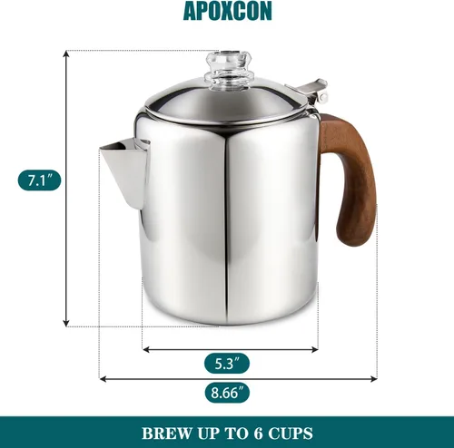 Miniatura 2 de APOXCON Cafetera de acero inoxidable con mango de madera maciza ignífuga y perilla de progreso de cerveza transparente de vidrio resistente, olla
