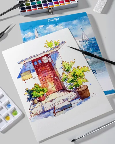 Miniatura 6 de Jusart Bloc de papel de acuarela de 9 x 12 pulgadas, 140 libras, papel de color de agua de prensa en frío, sin ácidos, para medios húmedos y secos