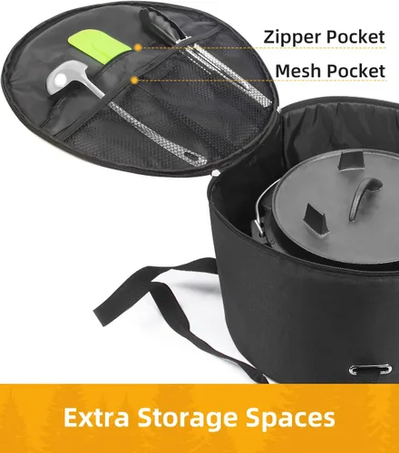 Miniatura 3 de Morjor Bolsa para horno holandés de 14 pulgadas, bolsa de transporte con correas cruzadas interiores adicionales y 2 bolsillos