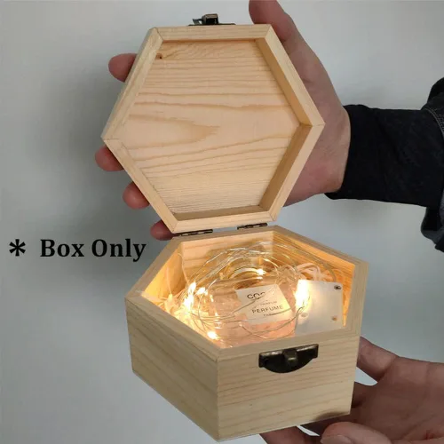 Miniatura 5 de Caja lisa sin terminar, caja de joyería hexagonal de madera sin pintar, caja del tesoro de almacenamiento de bricolaje