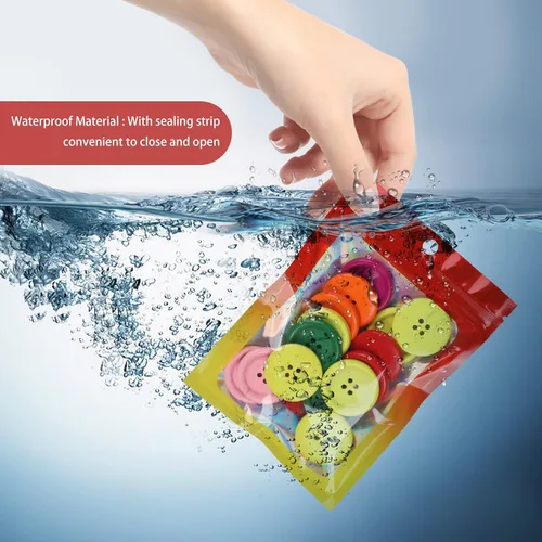 Miniatura 51 de 120 bolsas de tereftalato de polietileno a prueba de olores, bolsa de embalaje holográfica resellable con ventana transparente para alimentos