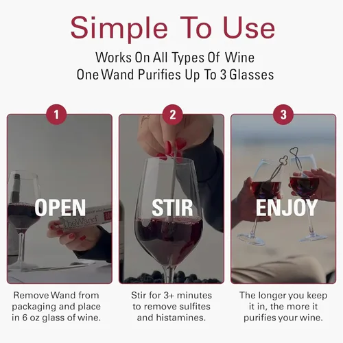 Miniatura 6 de PureWine The Wand Purificador de Vino - Filtros de vino tinto y blanco para histaminas y sulfitos, varitas eliminadoras de sulfitos, ayuda