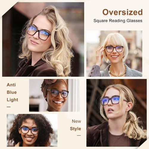 Miniatura 2 de EASY READ 3 pares de anteojos de lectura para mujer, cuadrados, con bloqueo de luz azul anti UV, lectores de computadora con bisagra de resorte