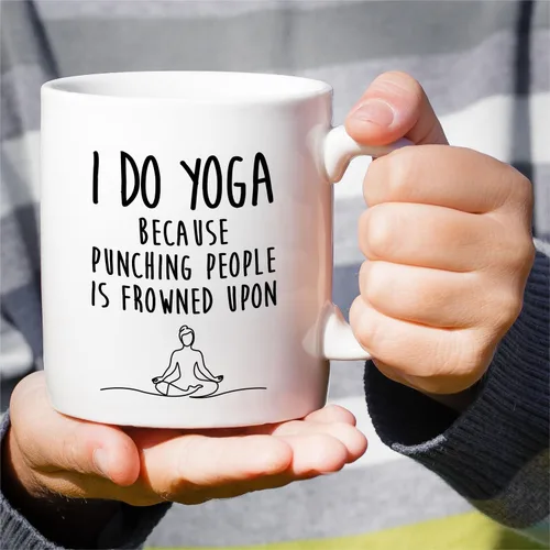 Miniatura 4 de Retreez Divertida taza de yoga con texto en inglés "I Do Yoga Because Punching People Is Frowned Upon Meditation", tazas de café de cerámica de 11