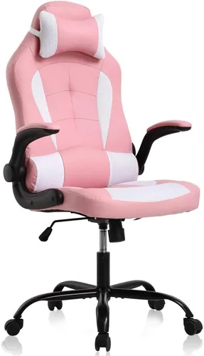 Miniatura 12 de Silla ergonómica para videojuegos, silla de escritorio de oficina con respaldo alto y soporte lumbar ajustable, reposabrazos abatibles y Negro