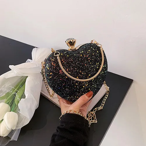 Miniatura 6 de U Scinan Bolso de mano con forma de corazón para mujer, bonito bolso de mano con lentejuelas