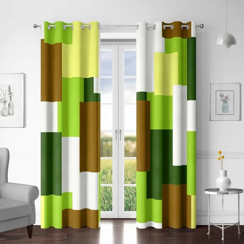 Tyrot Cortinas opacas 100% verdes de aguacate para dormitorio, 63 pulgadas de largo, juego de 2 paneles de color blanco, moderno, abstracto,