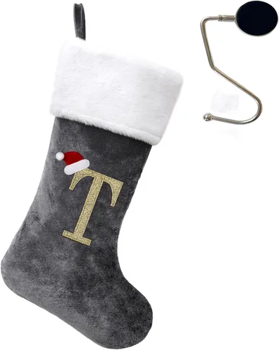 Miniatura 86 de Medias de Navidad de 20 pulgadas con monograma, letras, medias súper suaves grandes de Navidad, medias de monograma rojo para Navidad, regalo