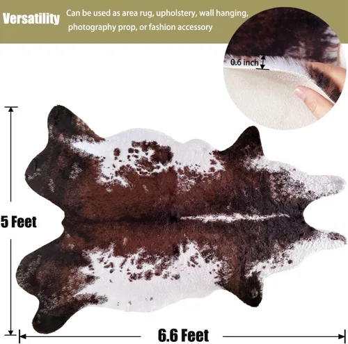 Miniatura 7 de Alfombra de piel de vaca sintética de 5 x 6.6 pies, alfombra de área con estampado de vaca, alfombras con estampado de animales lindos