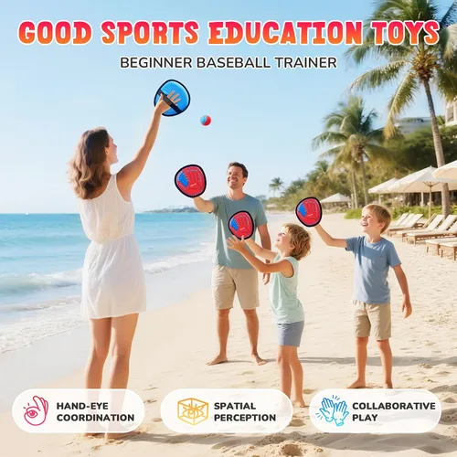 Miniatura 7 de JoyCat Juego de pelota de lanzar y atrapar, juego de 2 bolas adhesivas para adultos y 2 niños, juego familiar para atrapar al aire libre para playa