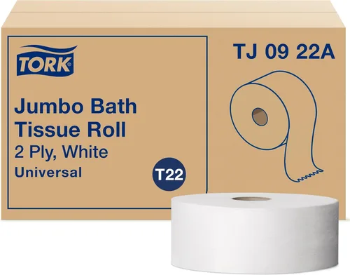 Tork Rollo de papel higiénico Jumbo blanco T22, universal, 2 capas, 12 x 1000 pies, TJ0922A