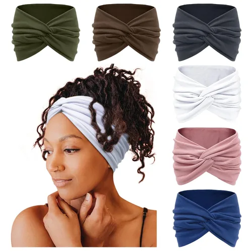 Miniatura 16 de Tobeffect Diademas extra anchas de 7 pulgadas para mujer, diadema grande y gruesa para la cabeza, bandana bohemia para cabello de mujer, banda