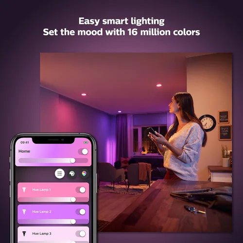 Miniatura 6 de Philips Hue (1) Interruptor de luz de esfera negra con (2) bombillas LED Smart 85W BR30, luz blanca y cambio de color ambiental de color, 1200 LM