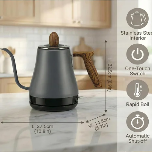 Miniatura 6 de Hervidor eléctrico de cuello de cisne, 34 onzas, 1 litro, para café y té, tapa interior de acero inoxidable de 1000 W, caldera de agua caliente