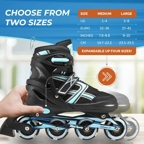 Miniatura 3 de Xino Sports Patines en línea para niños y niñas – Patines ajustables con ruedas iluminadas LED – Patines juveniles para interiores y exteriores Negro