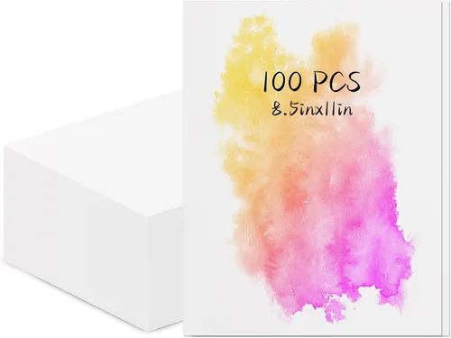 100 piezas de papel de acuarela de algodón de 8.5 x 11 pulgadas, papel de color de agua grueso de 140 lb/300 GSM, papel de arte blanco para dibujar,