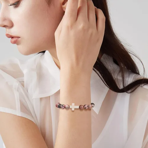 Miniatura 2 de JoycuFF Christian Bracelets for Women Cross Bracelets for Religious Women Girls Easter Catholic Natural Stone Bracelets Christian Jewelry Faith