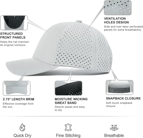 Miniatura 5 de VOBOOM - Gorra de béisbol para hombre de secado rápido con corte láser y malla, con borde curvo y cierre a presión
