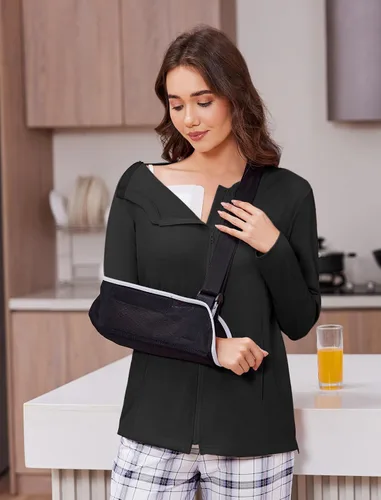 Miniatura 5 de Deyeek Camisas de mastectomía con bolsillos de drenaje, para después de la cirugía de hombro, tops para mujer de quimioterapia de manga larga