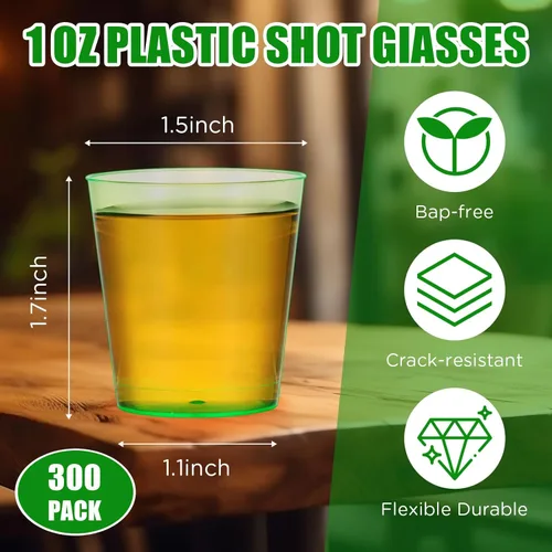 Miniatura 2 de Tioncy Paquete de 300 vasos de plástico de 1 onza, mini vasos de chupito reutilizables de 1 onza pequeños vasos de plástico para bodas, fiestas