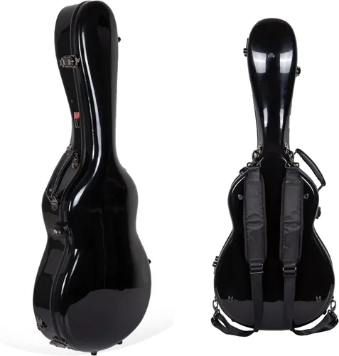 Miniatura 2 de Crossrock Funda de fibra de vidrio para guitarras acústicas 000/OM de 12 trastes, con compartimento para accesorios, correas de mochila, bloqueo