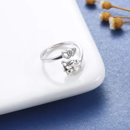 Miniatura 4 de Anillo de elefante de plata de ley 925 ajustable con corazón de amor para mujeres, esposa, mamá, nana hija, regalo de joyería, Metal, no conocido