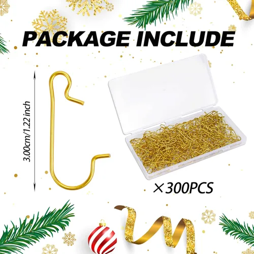 Miniatura 2 de OCTERIC 300 ganchos de metal en forma de C para adornos de Navidad, ganchos de alambre de metal con caja de almacenamiento para árboles, bolas