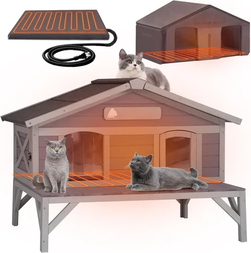 Miniatura 12 de GUTINNEEN Casa Calefaccionada para Gatos de Exterior, Casa Aislada para Gatos de Exteriores Resistente a la Intemperie, Refugio para Gatos Ferales