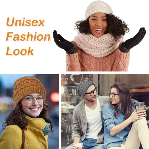 Miniatura 6 de FURTALK Gorro de invierno para mujer, con forro de satén, tejido trenzado, grueso, holgado, gorro cálido