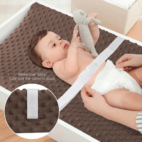 Miniatura 3 de Susurration Paquete de 2 fundas para cambiador, fundas de felpa súper suaves con lunares minky de 33 x 17 x 7 pulgadas, transpirables, para Beige