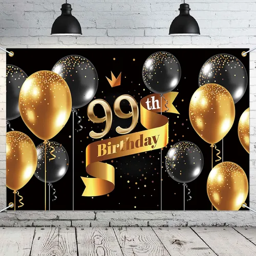 Miniatura 29 de Cartel de fondo de feliz cumpleaños 15 – Suministros de decoración de fiesta de cumpleaños 15 para niños – Oro negro 3.9 x 5.9 pies