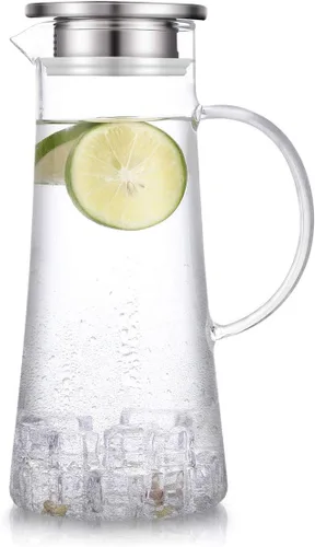 Miniatura 9 de Jarra de vidrio resistente al calor con tapa de acero inoxidable, jarra de agua con asa, buena jarra de bebidas para jugo casero y té helado, 50.7