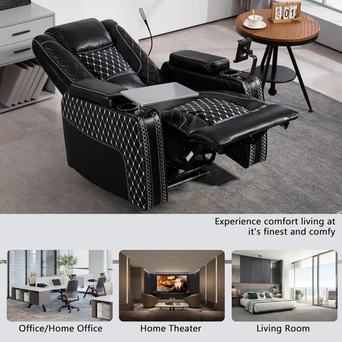 Miniatura 7 de JIKFRIMA Power Zero Gravity - Silla reclinable para adultos, de cuero transpirable, asiento de cine en casa ajustable con portavasos inteligentes
