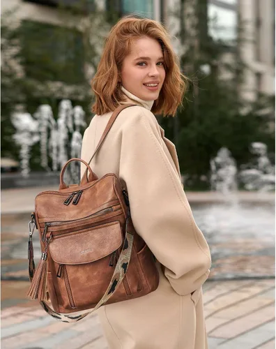Miniatura 2 de Shrrie - Mochila de cuero para mujer, bolso de moda, mochila de cuero para mujer, mochila de viaje de diseñador, bolso de hombro convertible